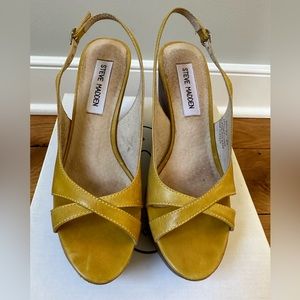 Steve Madden yellow strap leather wedges size 5.  Worn once.